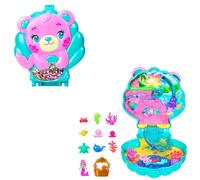 Polly Pocket Isla Purpurina Estuche Conjunto de juego con muñecos, juguete de viaje con una muñequita de sirena, mascotas del océano y accesorios temáticos, JCB16