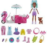 Polly Pocket Juego de muñeca y vehículo de Juguete, Carrito de Aperitivos de Flamenco Incluye muñeca de 3 Pulgadas, Mascota y 17 Accesorios, Incluyendo Comida y Ropa