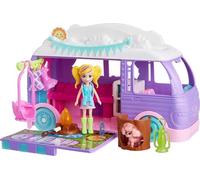 Polly Pocket Juego de muñecas y Mascotas, Juguete de Viaje con Accesorios de Camping y Alimentos, Furgoneta Glamping