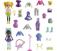 Polly Pocket Juguete de viaje con 2 muñecas (3 pulgadas) y 25 accesorios, paquete de moda del espacio exterior con 2 piezas que brillan en la oscuridad