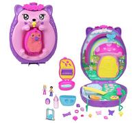 Polly Pocket Juguete portátil 2 en 1 con 2 muñequitos y 16 accesorios Conjunto de juego de bolso de erizo con temática de mascotas, JBJ91