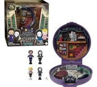 Polly Pocket Estuche La Familia Addams con 4 Mini muñecos, la Figura de Cosa y 10 Accesorios, Juguete para coleccionistas Inspirado en la película, +4 años (HXW25)
