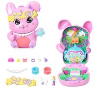 Polly Pocket Muñecas y set de juego, estuche fiesta del té | Juguete de viaje portátil, 1 micromuñeca, conejitos mascota y accesorios de comida y moda, JCR40