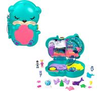 Polly Pocket Otter Aquarium Compact, 2 Micro Dolls, 5 Reveals, 12 Accessories, 4