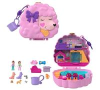 Polly Pocket Peluquería de caniche Estuche Conjunto de juego con muñecas y animalitos de juguete, juego con agua y 2 piezas con cambio de color, HKV35