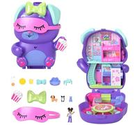 Polly Pocket Perrito fiesta de pijamas Estuche, conjunto de juego y muñecos, juguete de viaje con 1 muñequita, perritos,comida y accesorios de moda, JCR38