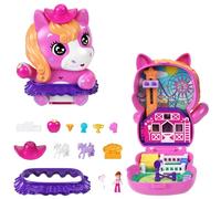 Polly Pocket Poni rodeo Estuche, conjunto de juego y muñecos, juguete de viaje con 1 muñequita, caballos, comida y accesorios de moda, JCR39