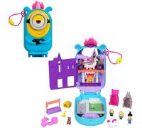 Polly Pocket Set de juego, 1 muñeca, 2 Minions y juguete esponjoso de unicornio, Minions compacto con 9 accesorios