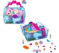 Polly Pocket Sparkle Cove Adventure Cofre del Tesoro de la Isla Conjunto de Juego con 2 muñequitas, Estuche portátil, 4 animalitos y Accesorios, HPV40