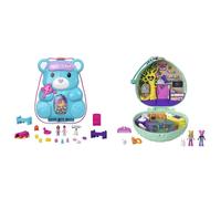 Polly Pocket Teddy Bear Purse Compact, 2 Micro Dolls & GTN15 Hedgehog Cafe Comp
