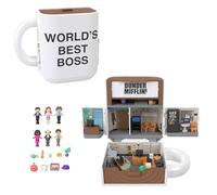 Polly Pocket x The Office Estuche de colección | Conjunto inspirado en la serie, 6 micromuñecas, 9 accesorios, 5 zonas de Dunder Mifflin, exterior de taza de café, JCC19
