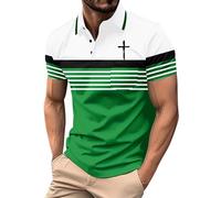 Polo a rayas con estampado cruzado para hombre, manga corta, con botones, camiseta de Jesús cristiano con bolsillo, camisetas gráficas, Polo verde para hombre, L