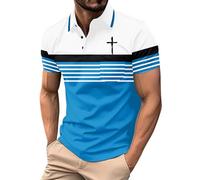 Polo a rayas con estampado cruzado para hombre, manga corta, con botones, camiseta de Jesús cristiano con bolsillo, camisetas gráficas, Polo azul cielo para hombre, XL