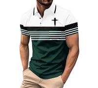 Polo a rayas para hombre, religioso, cristiano, Jesús, cruz, con bolsillo, manga corta, botones, camisetas gráficas, Polo verde para hombre, M