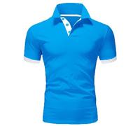 Polo ajustado para hombre del Reino Unido, camiseta con botones para hombre, suave, transpirable, absorbe la humedad, camisetas sólidas, elásticas, informales, para negocios, oficina, uso diario, azul