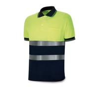 Polo amarillo fluorescente / azul marino, manga corta de alta visibili