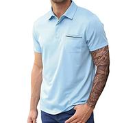 Polo básico liso para hombre, 2026, a la moda, cómodo, transpirable, color sólido, con solapa, camisa de manga corta, blusa Henley para hombre, camiseta de golf 2026, azul claro, L