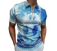 Polo Camisetas para Hombre De Manga Corta con Fútbol con Gotas De Agua 3D Estadio Moderno, Camiseta Deportiva para Hombre, Polo Deportivo Cómoda Informal De Verano, Transpirable Secado Rápido, Azul