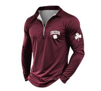 Polo casual para hombre, color sólido, a la moda, solapa suelta, botón, cuello alto, camiseta, tops, camiseta de Henley para trabajo, negocios, vacaciones, al aire libre, pasear, rojo, L