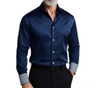 Polo casual para hombre, manga larga, negocios, color sólido, solapa superior, ajuste holgado, botón frontal, camisa de trabajo para uso diario, verde, azul, negro, rojo, M-2XL (azul oscuro, M)