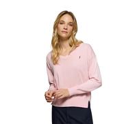 Polo Club Jersey de Punto con Cuello Pico y Logo Bordado para Mujer en Color Rosa