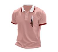 Polo cristiano para hombre adulto, camiseta de manga corta para hombre, camisetas de verano con cruz y bandera nacional, camiseta de golf, informal, para hombre, ropa de primavera, A-rosa, S