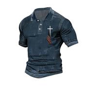 Polo cristiano para hombre adulto, camiseta de manga corta para hombre, camisetas de verano con cruz y bandera nacional, camiseta de golf, informal, para hombre, ropa de primavera, C-azul marino, L