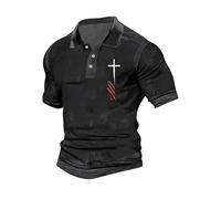 Polo cristiano para hombre adulto, camiseta de manga corta para hombre, camisetas de verano con cruz y bandera nacional, camiseta de golf, informal, para hombre, ropa de primavera, C-negro, 3XL