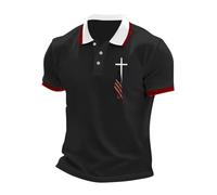 Polo cristiano para hombre adulto, camiseta de manga corta para hombre, camisetas de verano con cruz y bandera nacional, camiseta de golf, informal, para hombre, ropa de primavera, B-negro, L
