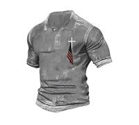 Polo cristiano para hombre adulto, camiseta de manga corta para hombre, camisetas de verano con cruz y bandera nacional, camiseta de golf, informal, para hombre, ropa de primavera, C-gris., XXL