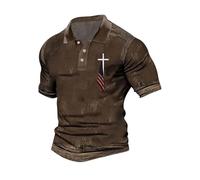 Polo cristiano para hombre adulto, camiseta de manga corta para hombre, camisetas de verano con cruz y bandera nacional, camiseta de golf, informal, para hombre, ropa de primavera, C-marrón, 3XL