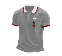 Polo cristiano para hombre adulto, camiseta de manga corta para hombre, camisetas de verano con cruz y bandera nacional, camiseta de golf, informal, para hombre, ropa de primavera, B-gris., XL