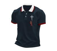 Polo cristiano para hombre adulto, camiseta de manga corta para hombre, camisetas de verano con cruz y bandera nacional, camiseta de golf, informal, para hombre, ropa de primavera, B-azul marino, M