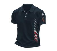 Polo cristiano para hombre adulto, camiseta de manga corta para hombre, camisetas de verano con cruz y bandera nacional, camiseta de golf, informal, para hombre, ropa de primavera, E-azul marino, S