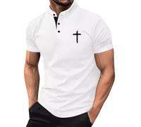 Polo cristiano para hombre con estampado de cruz, camisa de manga corta, camisas de golf, camisas de golf, camisas de verano de color sólido, ajuste regular, blusa de oficina y negocios, camisa