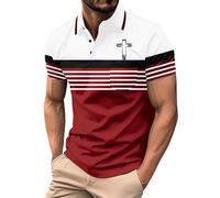 Polo cruzado para hombre, a rayas, religioso, cristiano, Jesús, con bolsillo, manga corta, botones, camisetas gráficas, Polo rojo para hombre, XL