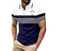Polo cruzado para hombre, a rayas, religioso, cristiano, Jesús, con bolsillo, manga corta, botones, camisetas gráficas, Polo azul oscuro para hombre, M