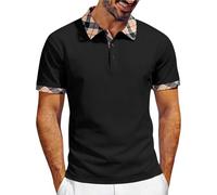 Polo de bloques de color para hombres de manga corta con botones y cuello top de verano casual ajuste relajado camisetas blusas, Polo Negro Para Hombre, L