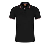Polo de corte ajustado para hombre, manga corta, algodón, polo para hombre, color golf, costura, camiseta básica, camiseta de verano, tenis, tiempo libre, negocios, camiseta para correr, Negro , L