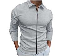 Polo de golf de manga larga para hombre, cuello con cremallera, elegante, color sólido, versátil, camiseta deportiva, holgada, casual, blusas sencillas para el hogar, ligeras y cómodas, gris, L