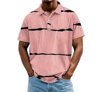 Polo de golf para hombre, informal, con botones, a rayas, cuello de verano, manga corta, vintage, talla grande, cuello en V, camisetas atléticas, rosa, 5XL