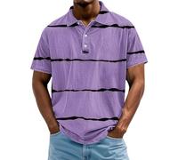 Polo de hombre casual a botones, a rayas, para golf, de verano, con cuello, de manga corta, vintage, talla extra grande, con cuello en V, para atletas, camisetas de polo, Morado (, 5XL