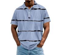 Polo de hombre casual a botones, a rayas, para golf, de verano, con cuello, de manga corta, vintage, talla extra grande, con cuello en V, para atletas, camisetas de polo, azul, 3XL