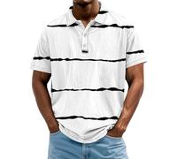 Polo de hombre casual con botones abotonados a rayas para golf, de verano, con cuello de pico, manga corta, vintage, talla extra grande, con cuello en V, atlético, camisetas de polo, blanco, 5XL