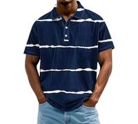 Polo de hombre casual con botones abotonados a rayas para golf, de verano, con cuello de pico, manga corta, vintage, talla extra grande, con cuello en V, atlético, camisetas de polo, azul marino, 5XL