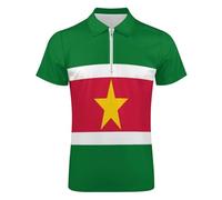 Polo De Manga Corta Bandera De Surinam para Hombre, Camisa De Trabajo Verde Rayas De Estrellas, Corte Regular, Camiseta De Golf Talla Grande, Media Cremallera, Camiseta De Verano Básica