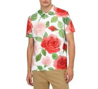 Polo De Manga Corta De Tejido Waffle para Hombre, Camisa con Cuello Solapa, Botones Y Estampado Floral Acuarela, Transpirable para Verano, Ideal para Ocio Cotidiano, Viajes De Vacaciones