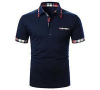 Polo de manga corta para hombre, camiseta vintage con bolsillo en el pecho, camiseta a cuadros, talla grande, camiseta funcional cómoda, camiseta de verano con cuello, transpirable, camiseta deportiva