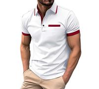 Polo de manga corta para hombre con bolsillo en el pecho, camiseta para hombre, negro, cuello en V, camisa de tiempo libre, manga corta, sin planchado, camisa de verano, corte regular, color blanco,