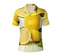 Polo de manga corta para hombre, con estampado de limón amarillo, estilo casual, estilo golf, ligero, transpirable, cuello abotonado, Negro, 4XL